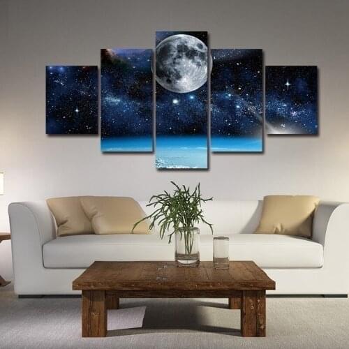 5 Pcs Frameless Wall Art painting print modern space canvas painting Moon Paintings Wall Decor for Living Room Home Decoration