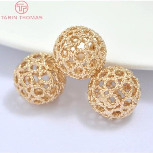6PCS 12MM 24K Champagne Gold Color Plated Brass Hollow Twisted Round Spacer Beads High Quality Diy Jewelry Accessories