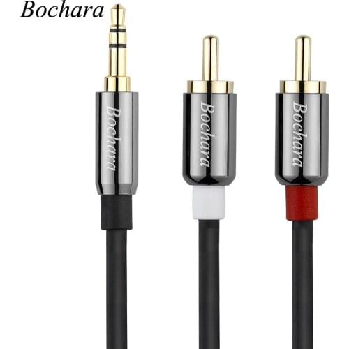 Bochara 30cm 3.5mm Stereo Jack Male to 2RCA Male OFC Audio Cable Foil+Braided Shielded For Speakers Amplifier