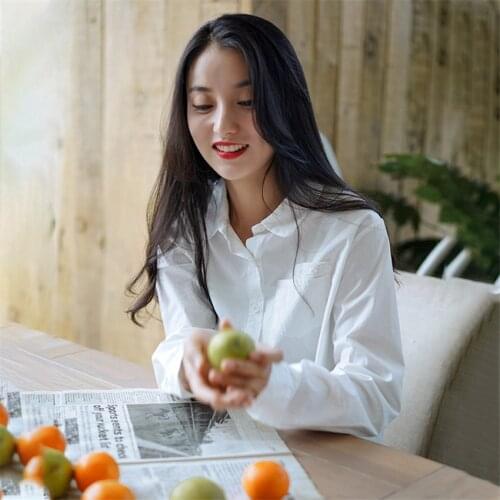 Long Sleeve Blouse Women Autumn New Single Breasted Lapel Shirts Woman Vintage Blouse Simple White Sweet Female Blouse Shirts