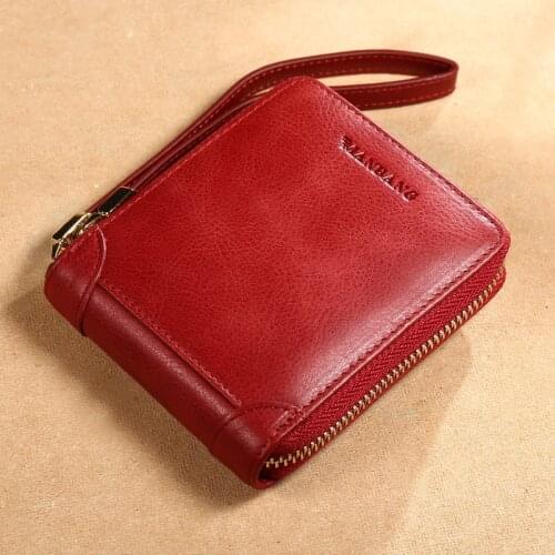 ManBang Brand Fashion Womens Short Wallet Genuine Leather First Layer Cowhide Zipper Retro Purse Horizontal Multifunctional