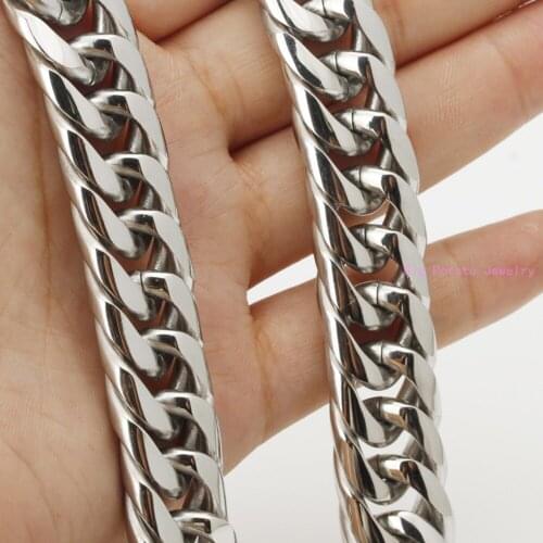16/20mm Polishing Silver Color Cuban Curb Link Chain Stainless Steel Strong Mens Necklace Fashion Jewelry 7-40"