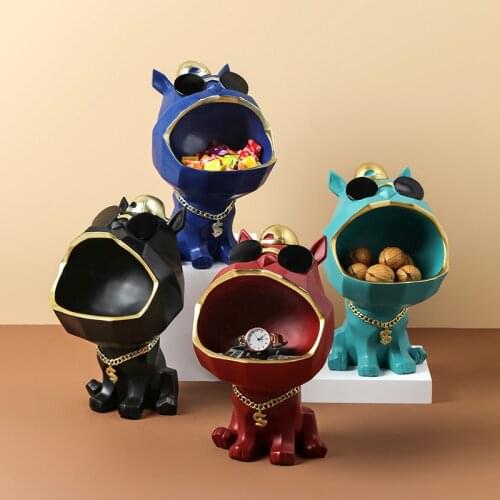 Cool dog Figurine big mouth dog storage box home decoration ornamental resin art sculpture figurines home decor gift decorative