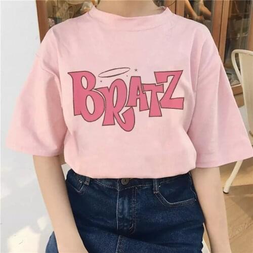 Cotton Bratz Letter harajuku t shirt women Kawaii white tops kpop t-shirt short sleeve graphic tee christmas femme clothing топ