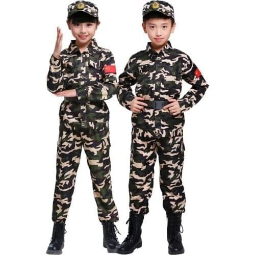 Kids Clothing Special Forces Army Military Scouting Uniform Set Camouflage Coat+Pants+Hat Training Performance Costumes 90-190cm