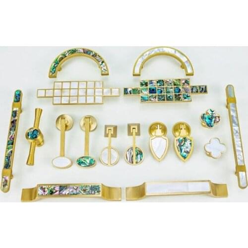 Chinese Style Brass Shell Cabinet Door Handles Round T Bar Pulls Gold Single Hole Double Hole Long Clothes Cabinet Drawer Knobs