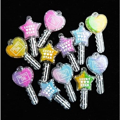 Cute Glitter Key Charms Pendants Flat back Resin Cabochon for necklace earring key ring Jewelry Making Accessories