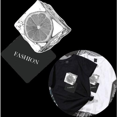 Trend Fashion Ice Block Orange Pattern Printing Stickers On Clothes T-Shirt Appliques Fashion Heat Transfer Patches Accessories