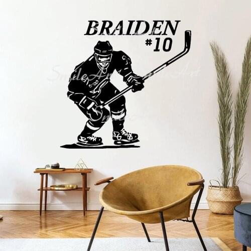 Cartoon Style Hockey Custom Name Home Decor Wall Stickers For Bedroom Decoration Removable Decor Wall Decals