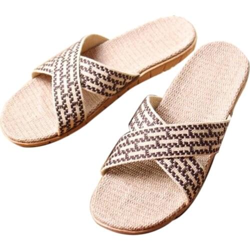 Mens Summer Linen Flip Flops Home EVA Comfortable Linen Slippers Men Slides Outdoor Square Beach Flax Slippers Indoor Shoes Hot