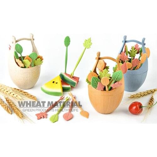 16pcs Biodegradable Fruit Fork Set Wheat Straw Leaves Desert Forks Salad Vegetable BBQ Party Cocktail Forks Picks Table Decor