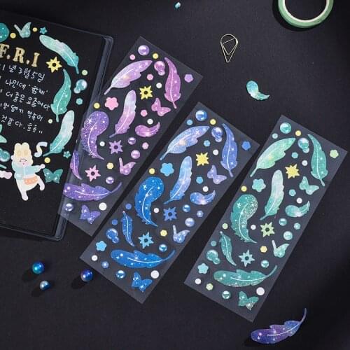 Feather Wings Galaxy Stickers DIY Adhesive Sticker Decoration Label for Scrapbook Journal Art Craft Album Student Stationery