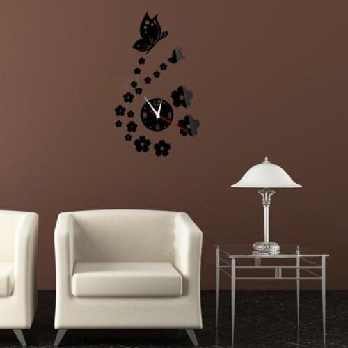 Wall Clock Sticker Butterfly Removable Diy Acrylic 3D Mirror Wall Stickers Bedroom Livingroom Decor