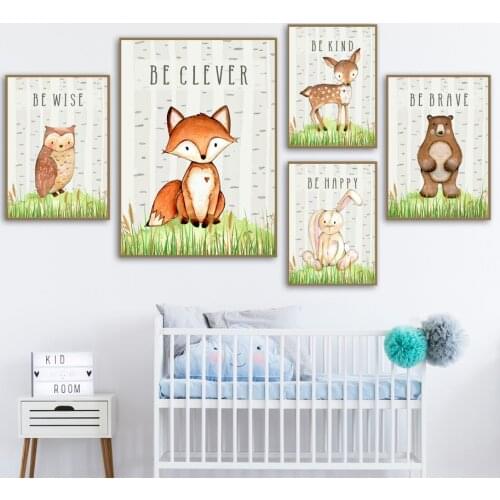 Rabbit Fox Deer Bear Owl Forest Nursery Wall Art Canvas Painting Nordic Posters And Prints Wall Pictures Baby Kids Room Decor