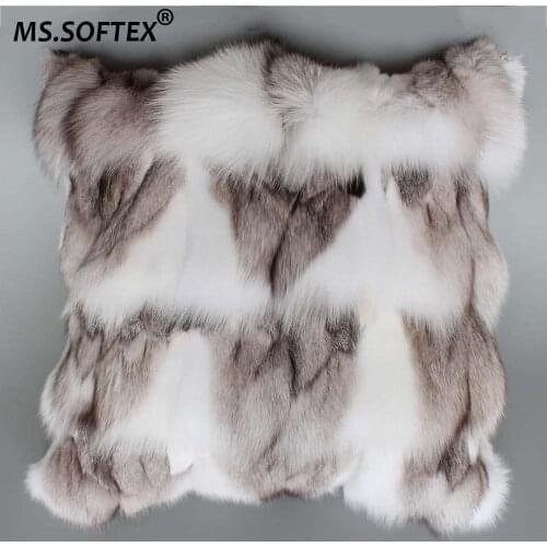 MS.Softex Natural Fox Fur Pillowcase Genuine Fur Cushion Real Fox Fur Pillow Cover Luxury Fur Pillows Fur Homes Decrator