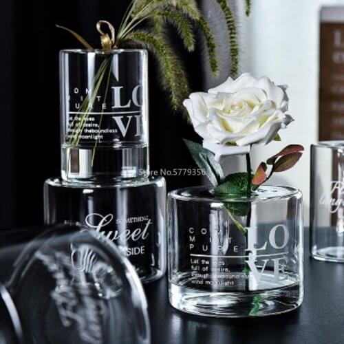 New Nordic Creative Transparent Letter Glass Vase Hydroponic Vase Decoration for Home Wedding Flower Bottle Bar