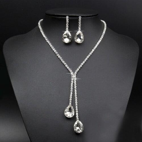 New Hot Wedding Bridal Rhinestone Crystal Drop Necklace Earring Plated Jewelry Sets