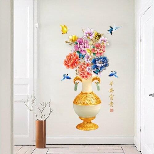 New 5D wall stickers Wealth vase PVC removable waterproof DIY stickers TV backdrop decorative painting creative wallpaper