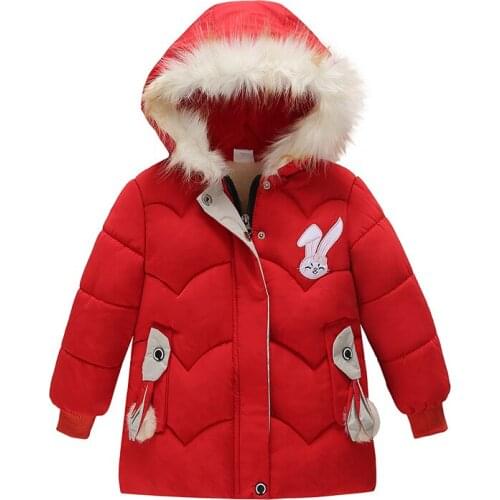 2020 Autumn Jacket For Girl Hooded Fur Collar Outerwear Thick Warm Winter Long Down Jacket Cartoon Children Cotton Parkas 3 4 5