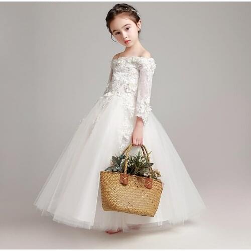 Off Shoulder Flower Girl Dresses Birthday Party Gown Appliques Lace Pageant First Communion Dresses For Girls Wedding Princess