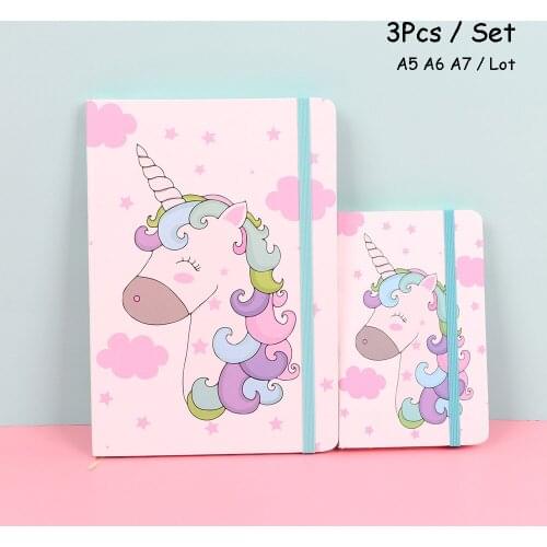 3 Pcs/Set A5 A6 A7 Unicorn Portable Notebook Cartoon Creativity Note Book Small Large Work Meeting Record Memo Journal Notebook