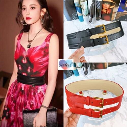 Nuleez 7.0 cm cummerbunds women genuine leather double lock fashion dress accessory for ladies new collection