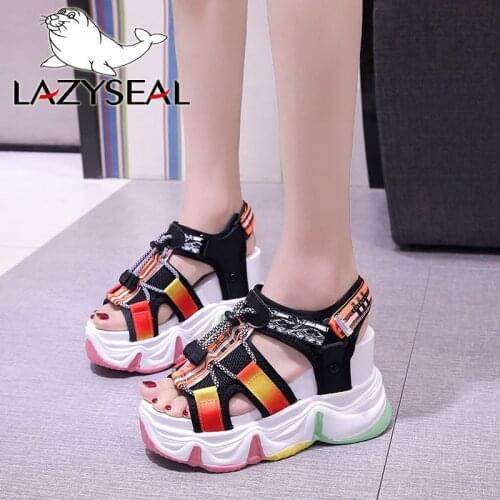 LazySeal 10cm Heels Chunky Sandals Platform Shoes Women Summer Thick Sole Women 2020 Height Increasing Female Sexy Sandals