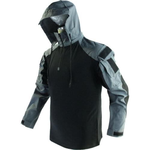 Detachable Hat Black Grey Color Matching Long Sleeve Tactical T-shirt GEN3 Modified Combat Top