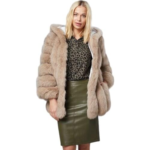 Hooded Fur Coat Women Warm Thick Real Fox Fur Jacket 2021 New Trendy Female Overcoat Outwear High Qualtiy