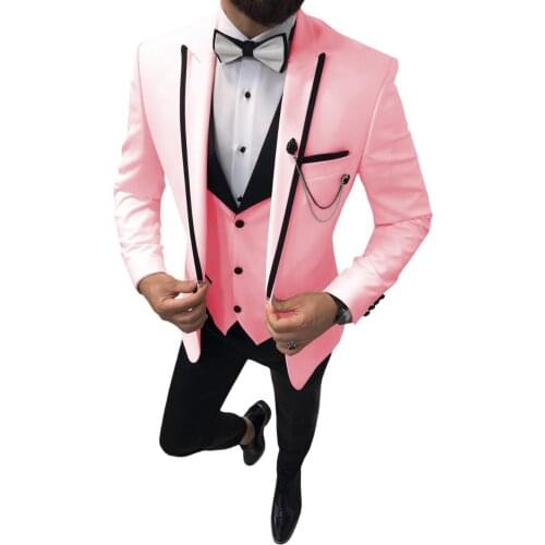 2019 Groom Tuxedos Groomsmen Pink Peaked Lapel Best Man Suit Wedding Mens Blazer Party Suits Custom Made (Jacket+Pants+Vest)