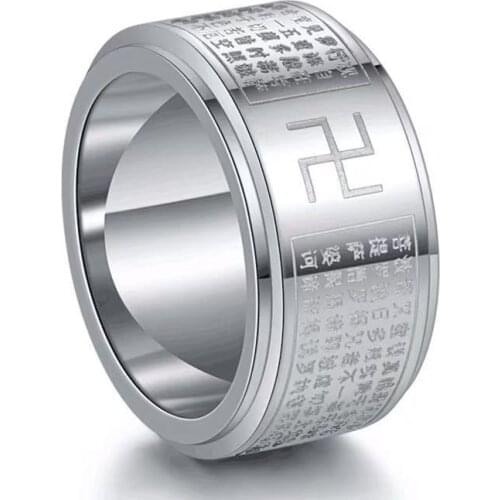 Titanium steel swastika heart channel rotatable ring religious transfer heart channel men and women stainless steel jewelry