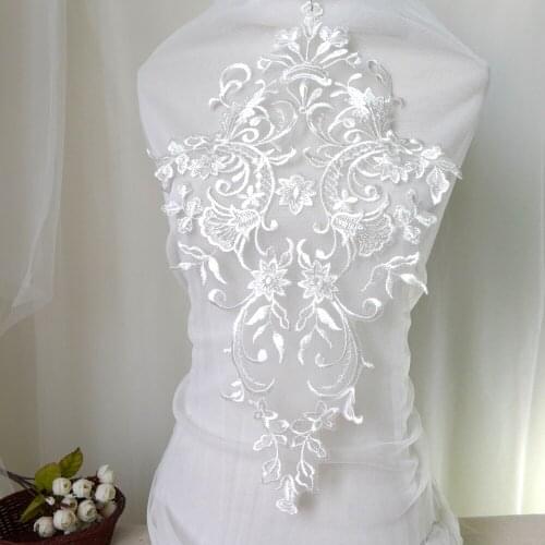 1 Piece Latest 2019 Ivory Lace Applique Neckline Collar Embroidery Lace Trim DIY Craft Sewing Patchwork Mermaid Evening Dress
