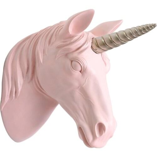 VINTAGE UNICORN WALL DECORATION ANIMAL HEAD ART SCULPTURE DEER STATUE WALL HANGER RESIN CRAFTS HOME DECORATION ACCESSORIES R1107