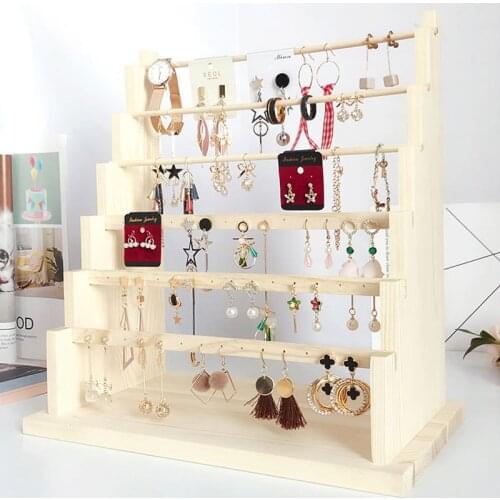 Solid Wood Ring Earrings Display Rack Fashion Jewelry Cufflinks Organizer Holder Case Box Showcase Ring Earring Jewelry Display