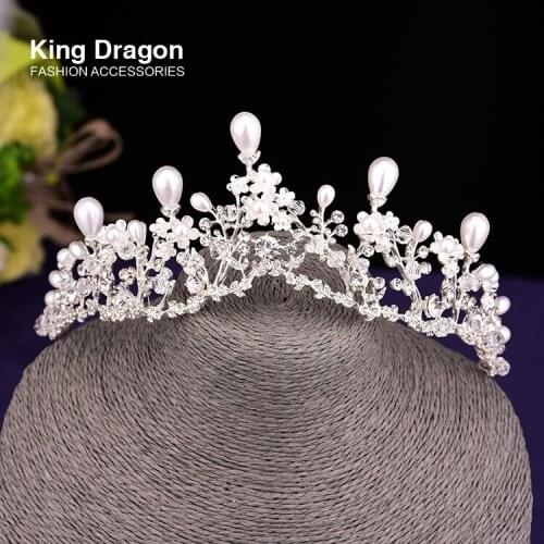 High Quality Handmade Rhinestone Pearl Tiara Crown Wedding Bridal Hair Accessories Jewelry CZC-2016