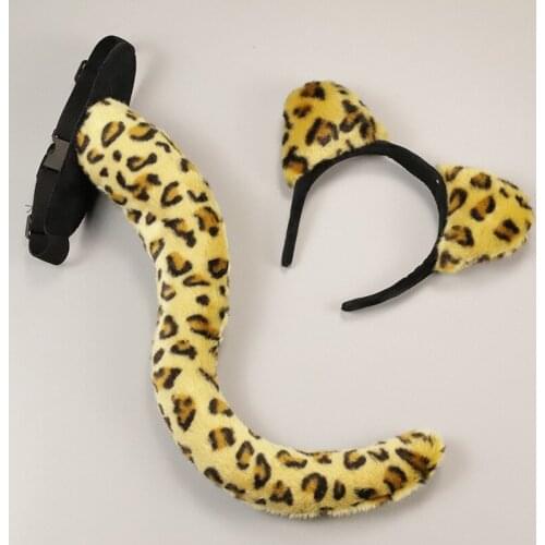 Leopard Jungle Animal Costume Tail Ear Headband Halloween Christmas Party Toys Kids Adult Gift Props Anime Cosplay