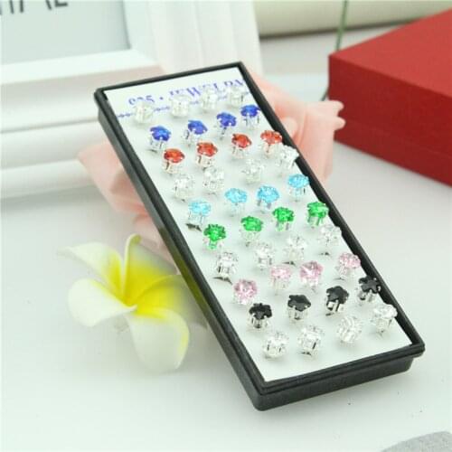 Walerv 40pcs Fashion for Woman Box Geometric Crystal Color Mixing Stud Earring Box Earrings Set Bijoux Gifts