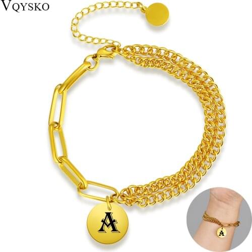Fashion 26 Letter Women Chain Tag Bracelet Stainless Steel Gold Color Femme Bracelets Wedding Personality Jewelry Pulseras Mujer