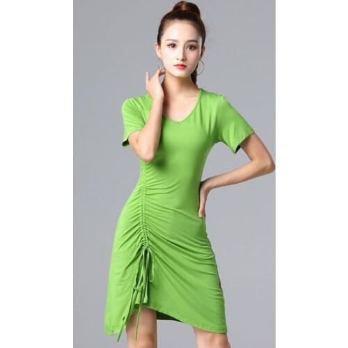 2021 New CM077 Short Sleeve Side Wrinkle Design Female Latin Dance Dress Women Latin Dance Suit Belly Ballroom Performamnce