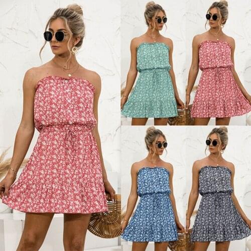 Women Sexy Strapless Printed Short Dress 2021 Summer New Elegant Off Shoulder Party Mini Dresses Lady Beach Short Sundress Femme