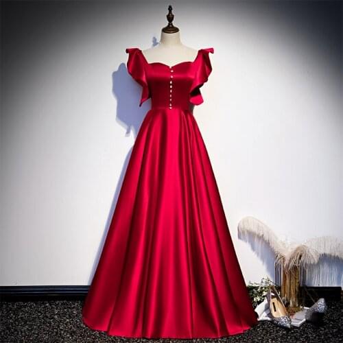 Evening Dress Square Collar Pleat Short Sleeves Vintage Lace Up A-Line Empire New Floor-Length Party Formal Dresses Woman B984