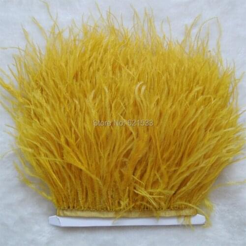 Gold Ostrich Fringe,10yards/lot-Gold Yellow Ostrich Fringe Trim feather,Ostrich trimming on Satin Header 5-6inches in width