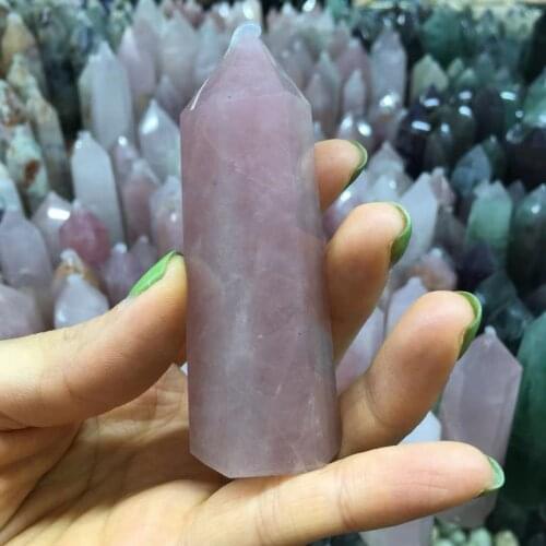 1PCs Natural Rock Pink Rose Quartz Crystal Wand Point Healing Mineral Stone Collection DIY Home Decor Hexagonal Treatment Stones