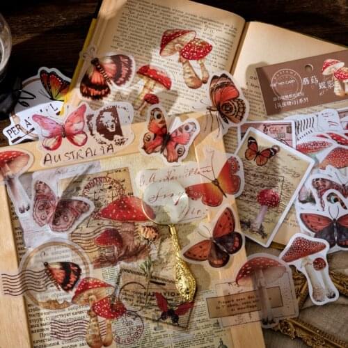 50Pcs/Bag Vintage Flower Specimen Butterfly Paper Sticker Package DIY Diary Journal Decoration Label Sticker Album Scrapbooking