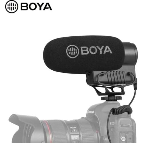 BOYA BY-BM3051S Stereo Mono Condenser Shotgun Microphone Gain Control Super Cardioid for DSLR Compact Camcorders Audio Recorder