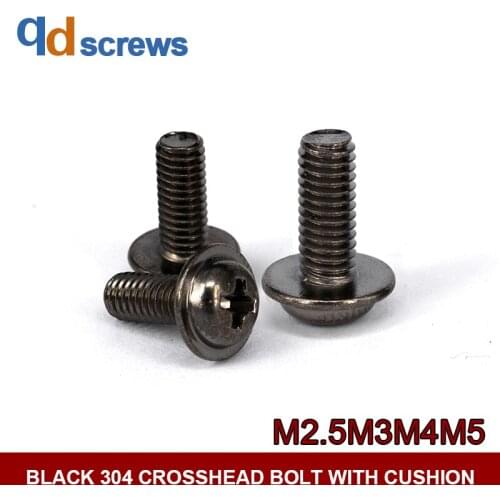 Black Oxide 304 M2.5M3M4M5 stainless steel Phillip cross round head with gasket cushion screw DIN967