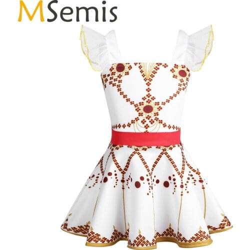 MSemis Kids Baby Girls Tutu Ballet Dress Leap Ruffles Square Neckline Gymnastics Ballerina Dancewear Fairy Movie Cosplay Costume