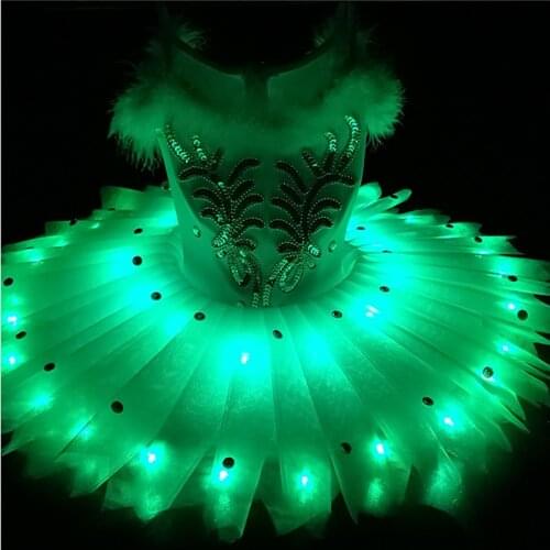 Children 's Ballet Dress - LED dance costumes gril swan ballet tutu skirt kids dancing costumes 3 colors XXXS-XXXL Stage show