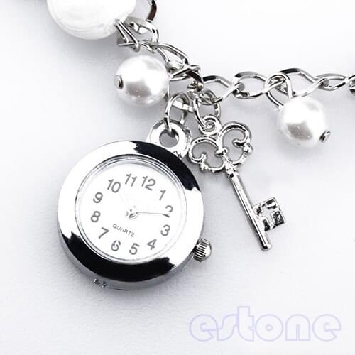 Women Girl Ladys Popular Fashion Quartz Charms Faux Pearl Bracelet Wrist Watch