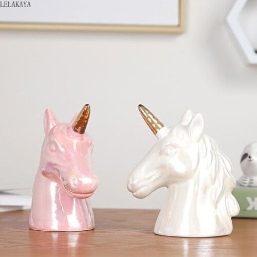4 Style Ceramic Gold Laser Pink White Unicorn action figure Piggy Bank Children Coin Money Saving Boxes Home Decoration Gift toy